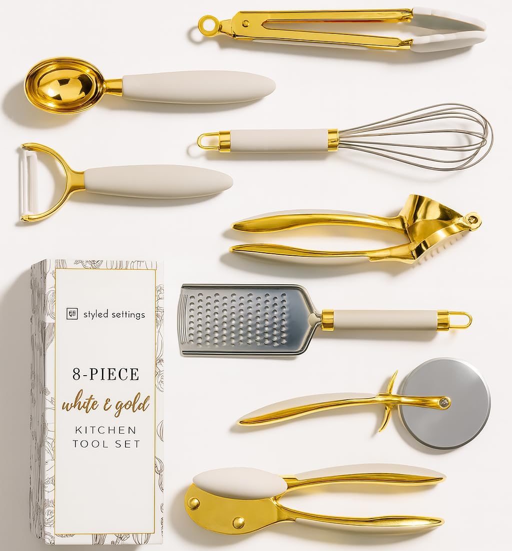 Styled Settings White & Gold Cooking Utensils Set, 8-Piece