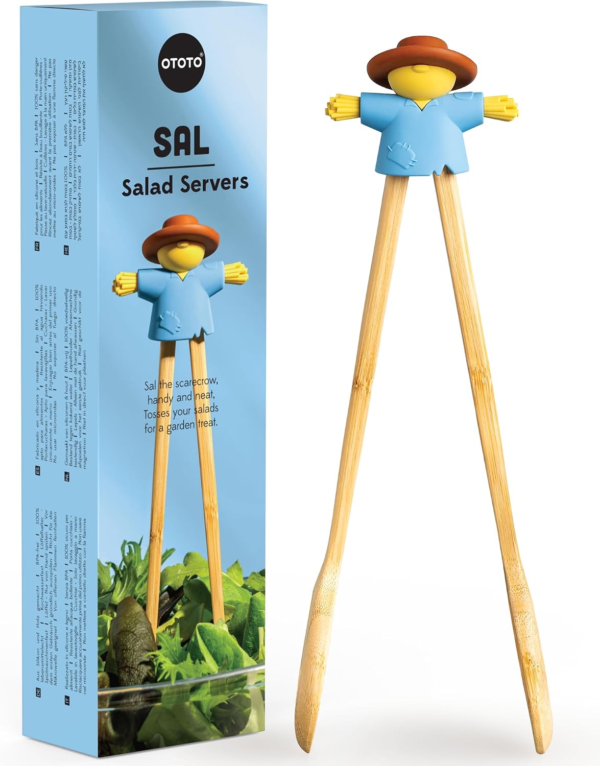 NEW – OTOTO Sal Scarecrow Salad Tongs (2-Piece) – Wooden Tongs Set, Food Safe Toaster Tongs for Serving, Cute Kitchen Tongs, Cool Kitchen Gadgets Accessories, Funny Gifts, Mini Tongs (Blue)
