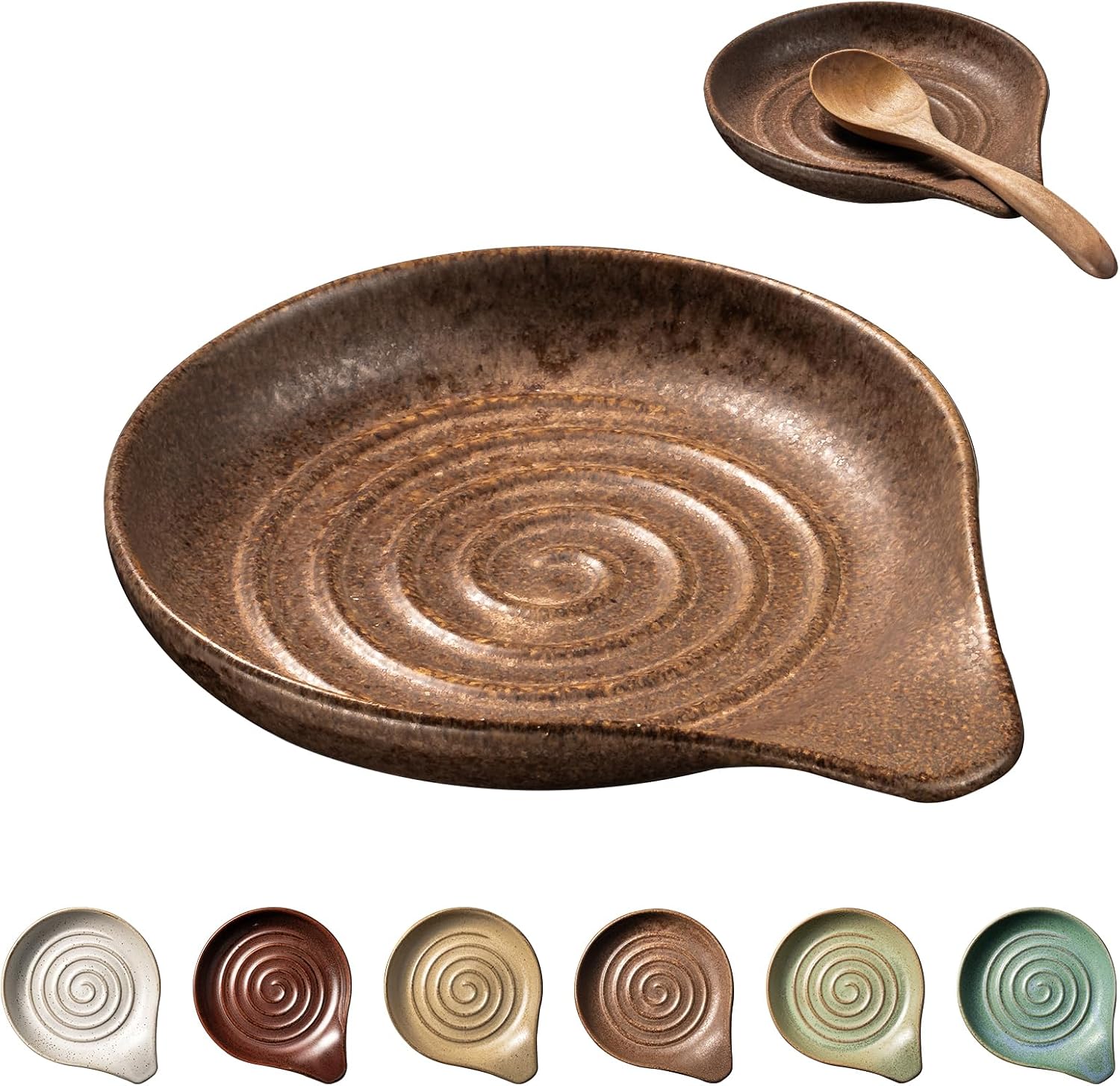 Spoon Rest, Large Stoneware Drip Tray for Multiple Utensils, Stove Top Holder with Reactive Glaze, Modern Farmhouse Kitchen Decor