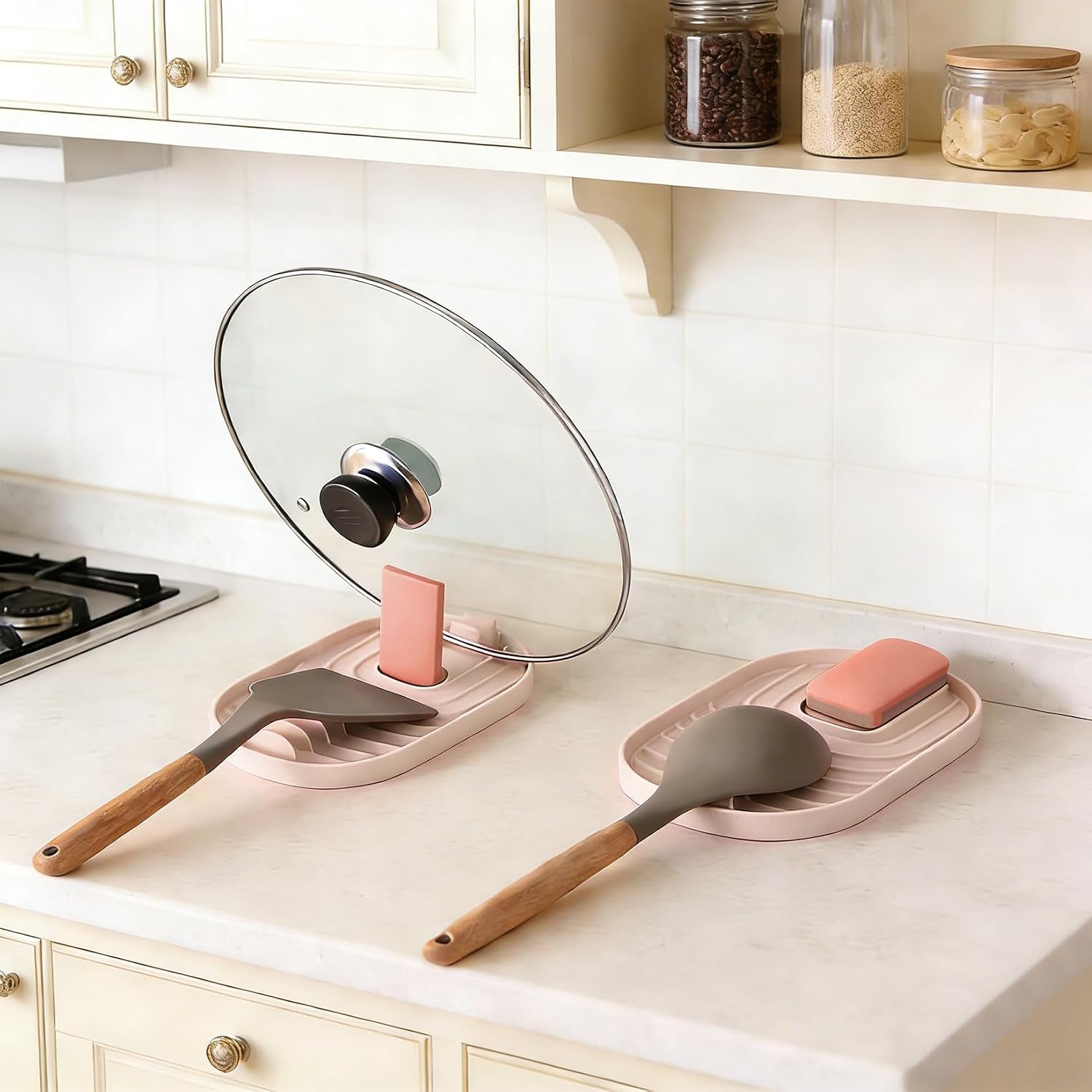 2 Pcs Spoon Rest for Stove Top, Multifunctional Foldable Pot Lid Holder, Pan Pot Cover Lid Racks for Kitchen Gadgets Shelf Stand Holder Home Utensils