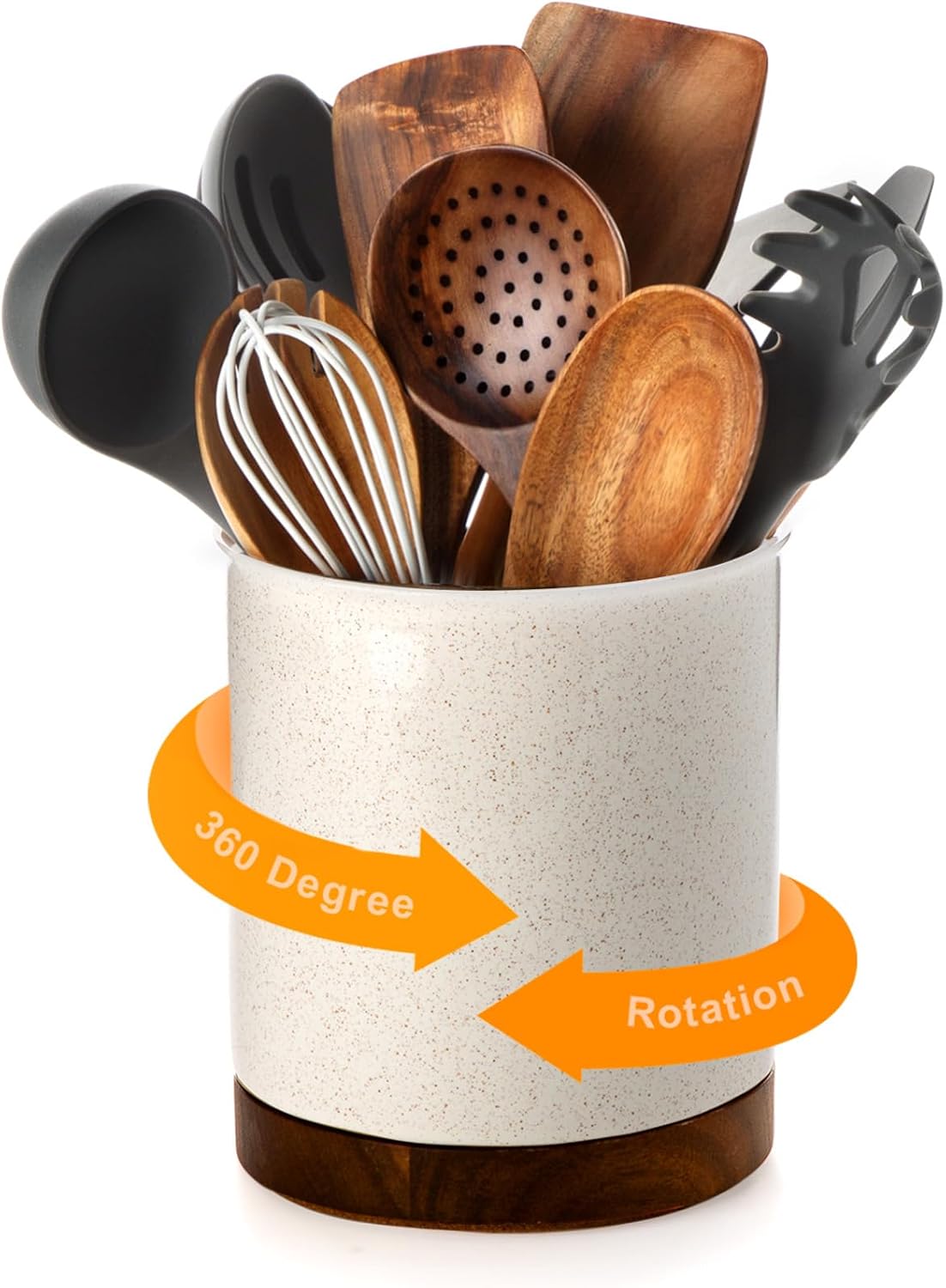 Ceramic Rotating Kitchen Utensil Holder for Countertop, 7.2” Sand