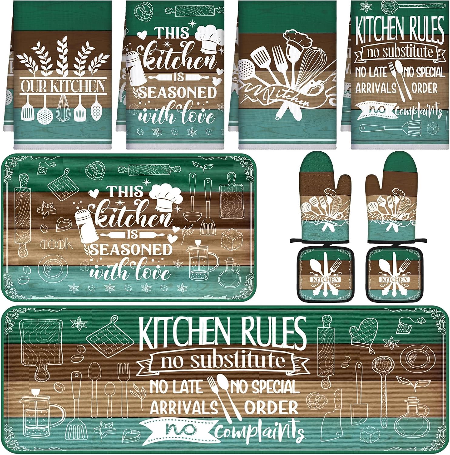 Fourluoo 10 Pcs Farmhouse Kitchen Decor Set, Green, Appealing Style